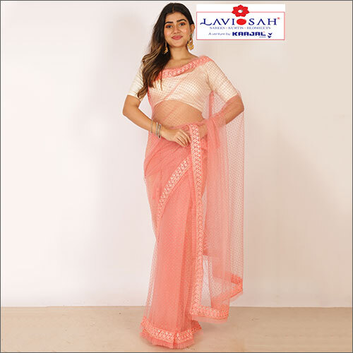 Cotton Party Wear Net Swaroski Saree