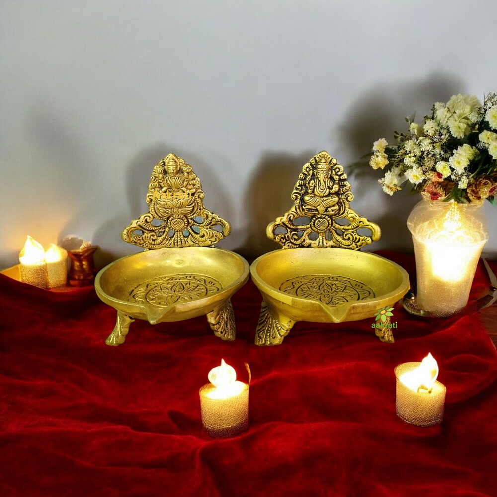 Brass Table laxmi Ganesh Diya - uninque oil lamp for festive decor