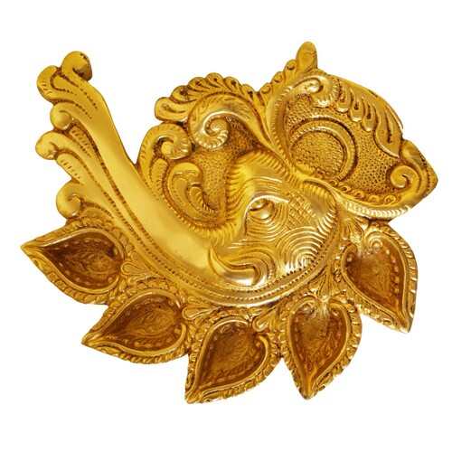 Elephant Face Shankh Shape Deepak of Brass - Table diya - Rare showpiece to gift and Religious use