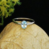 Blue Topaz Oval Dainty Engagement Silver Ring