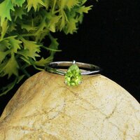 Peridot Pear Shaped Engagement Sterling Silver Ring