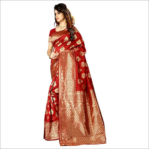 Ladies Red Kajukatari Banarasi Saree