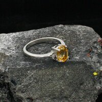 Golden Topaz With Zircon At Side Sterling Silver Ring