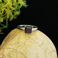 Square Garnet Dainty Sterling Silver Ring