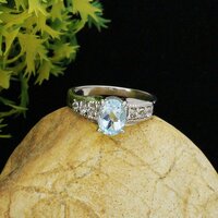 Blue Topaz With White Topaz At Side Silver Ring