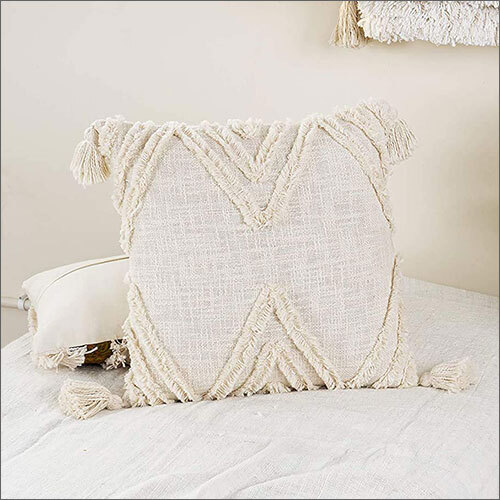 16x16 Inches Cotton Off White Square Boho Tribal Shaggy Pattern Cushion Cover