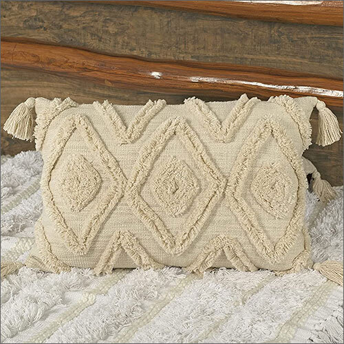 12x20 Inches Ivory Boho Shaggy Rectangle Geometric Desgin Cushion Cover