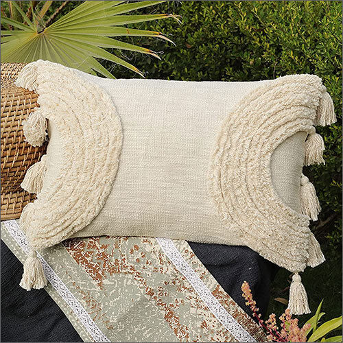 Cream 12x20 Inches White Boho Shaggy Rectangle Geometric Desgin Cushion Cover