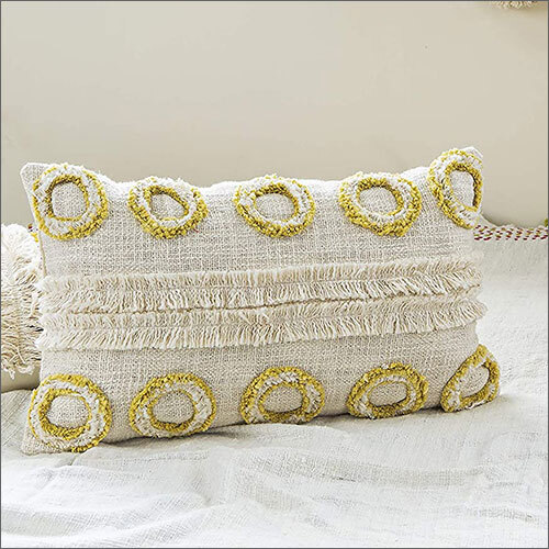 12x20 Inches Ivory Base Boho Shaggy Rectangle Geometric Desgin Cushion Cover