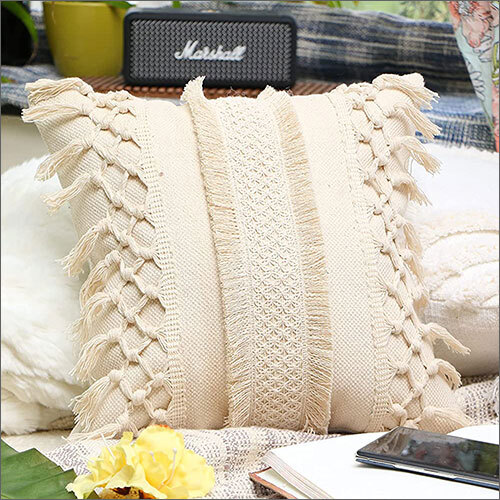 12x12 Inch Cotton White Color Tribal Boho Shaggy Pattern