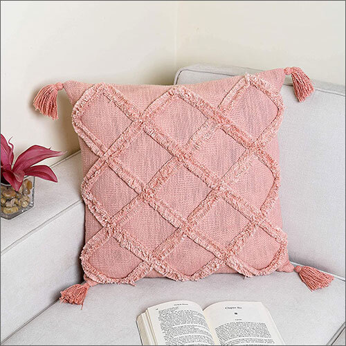 16x16 Inches Pink Cotton Square Boho Shaggy Cushion Cover