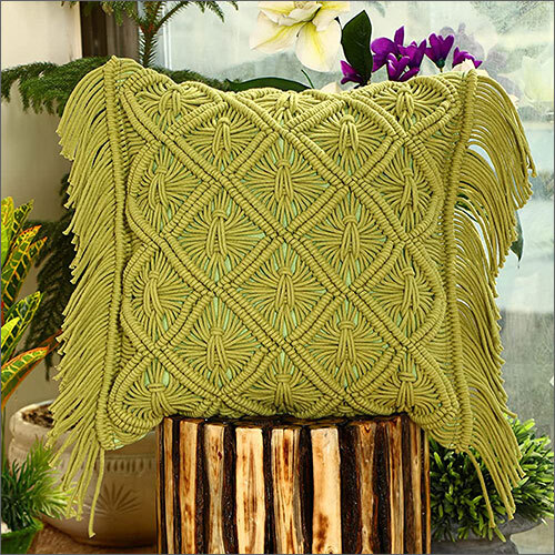 16x16 Inch Cotton Macrame Hand Woven Knitted Green Cushion Cover