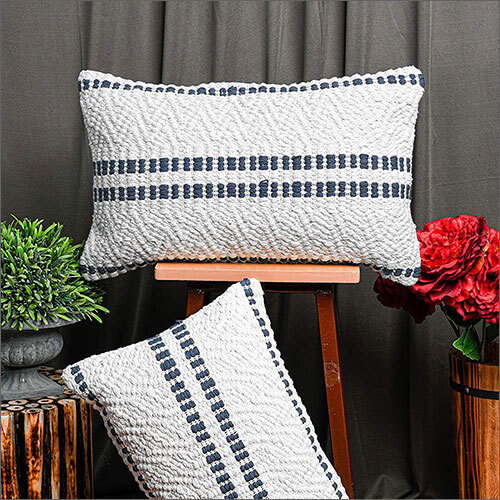 12X20 Inches Cotton White And Black Strip Woven Textured Rectangle Cushion Cover