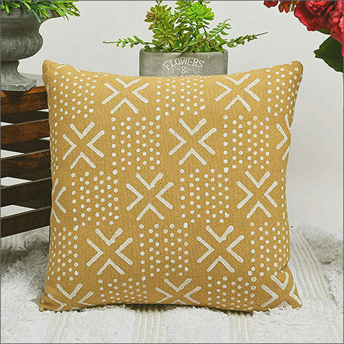 Yellow 16x16 Inches Geometrical Dot Folic Print Square Cushion Cover