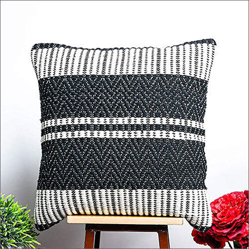 20x20 Inches Cotton White and Black Strip Woven Textured Square Cushion Cover