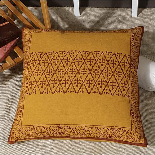 18x18 Inch Cotton Yellow Jaipur Hand Block Printed Cushion Cover
