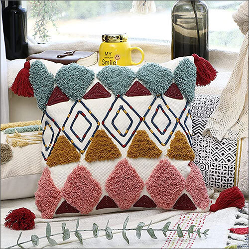 16x16 Inch Cotton Tufted Tassel Throw Pillow Cover