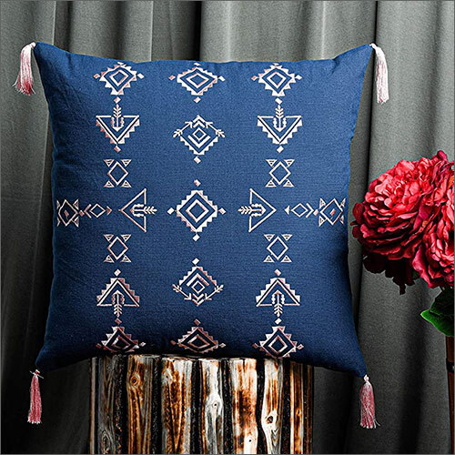 16x16 Inches Cotton Blue Super Soft Geometric Embroidery Cushion Cover