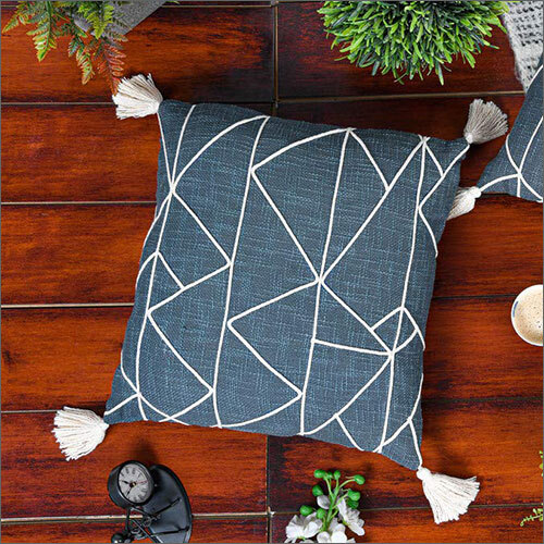 18x18 Inches Handblock Print Soft Gematrical Pattern Square Embroidery Cushion Cover