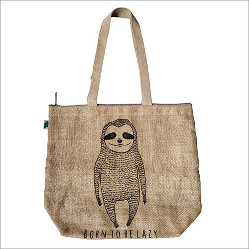 Ecofriendly Printed Zipper Jute Tote Bag