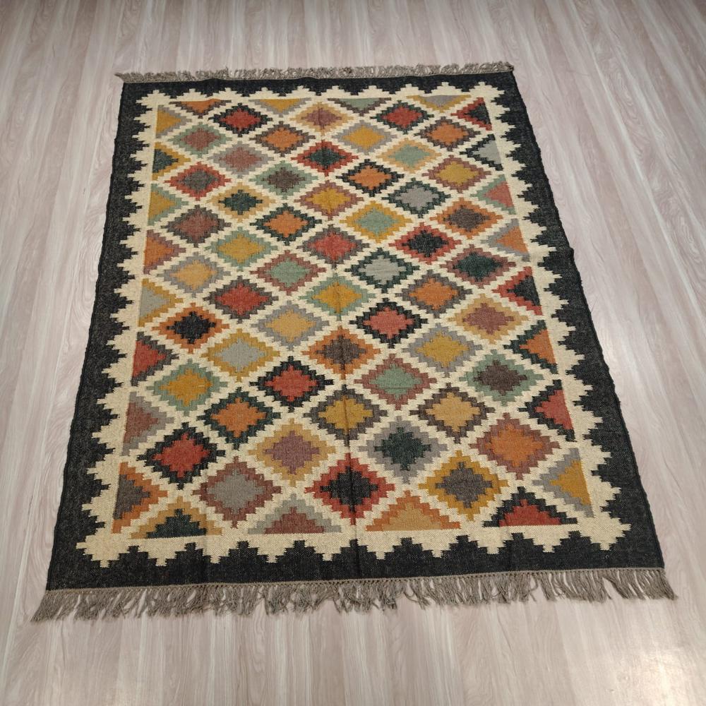 Wool Jute Kilim Durrie - Color: Multi