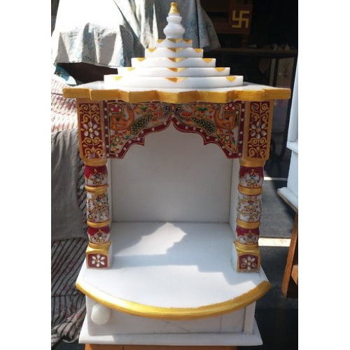 Sculpture White Indian Marble Pooja Temple For Home Decor Exclusive Mandir