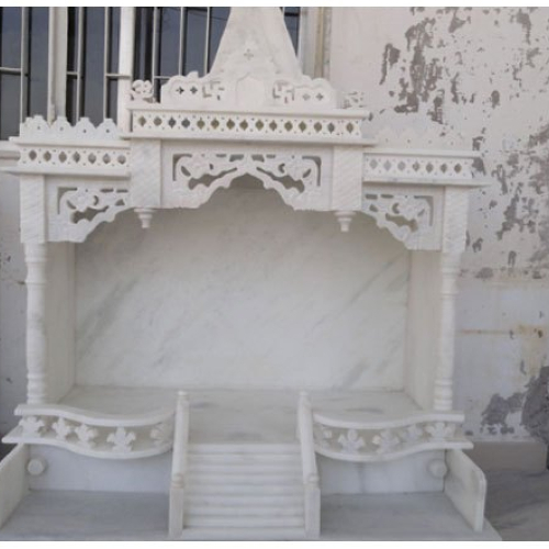 White Handcrafted Stone Marble Pooja Temple
