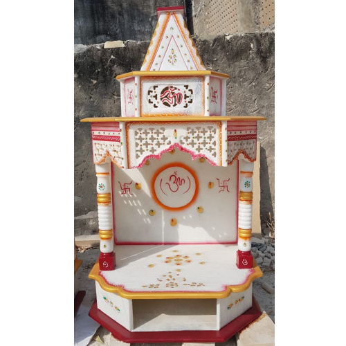 White Indian Marble Indoor Handmade Temple
