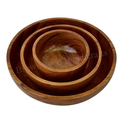 Natural Acacia Wood Wooden Serving Bowls Set Of 3 Bowls