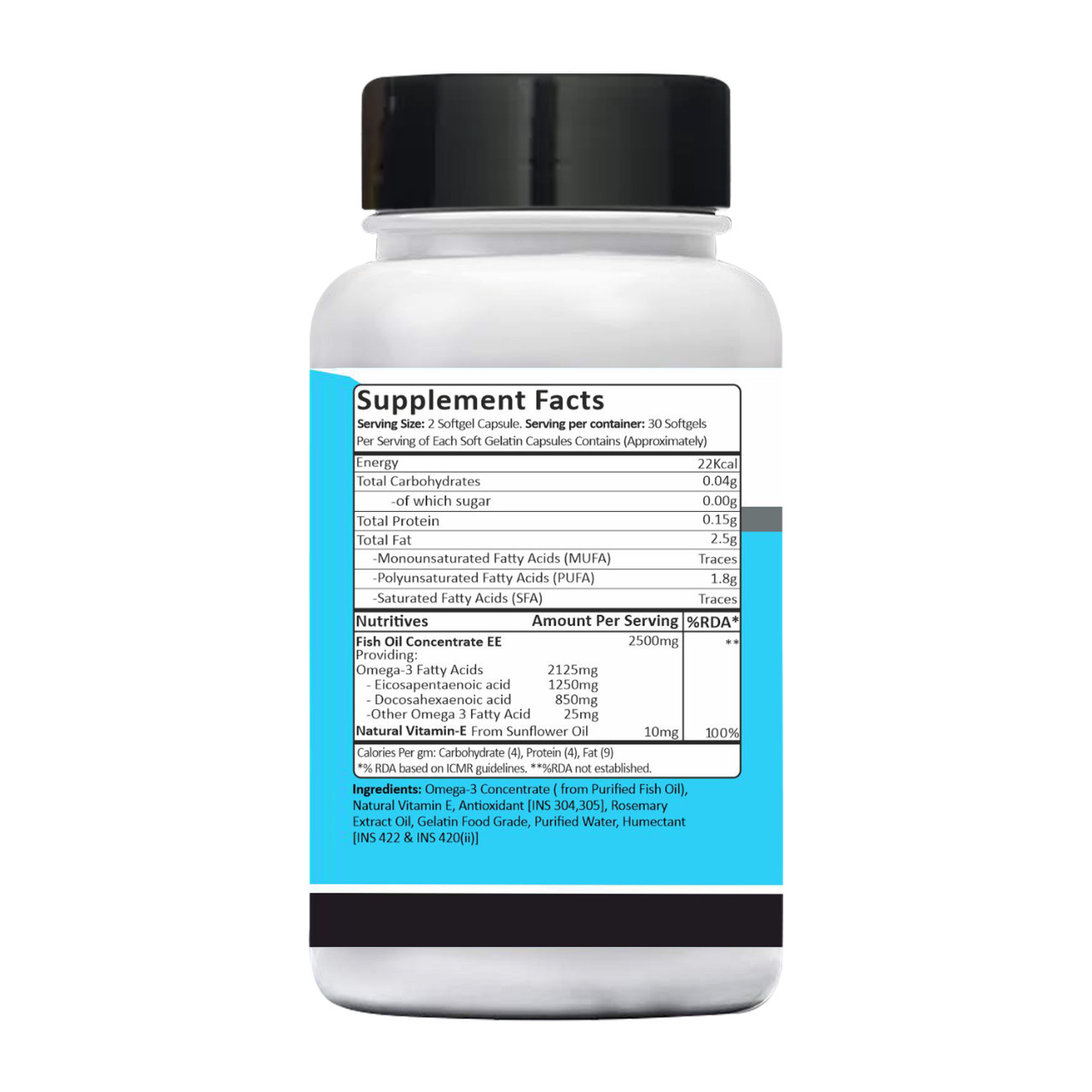 Omega 3 Fish Oil Softgel Capsule 3X Triple Strength 2500 mg Contains 1250mg EPA 720mg DHA with Other Omega 3 Fatty Acid 25mg 60 Softgel Capsules