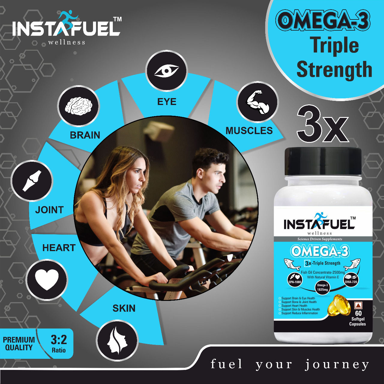 Omega 3 Fish Oil 3X Triple Strength 60 Softgel Capsules