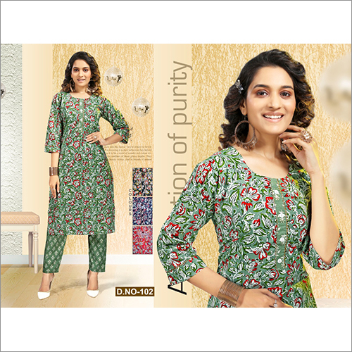 Ladies Floral Green And Red Printed Kurtis Decoration Material: Laces