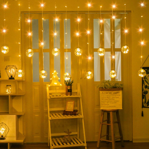Wish Ball Curtains String with 8 Flashing Modes Plug Sourced LED Lights Multi Color