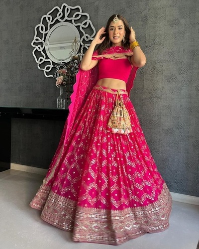 Dark Pink Colour Embroidered Attractive Party Wear Silk Lehenga Choli