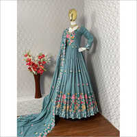 Cascade Color Silk Party Wear Gown