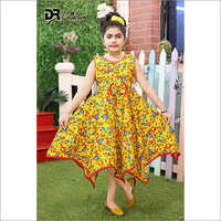 Girls Yellow Printed Cotton Frock