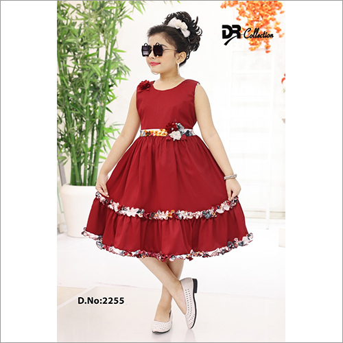 Different Colors Available Girls Red Cotton Frock