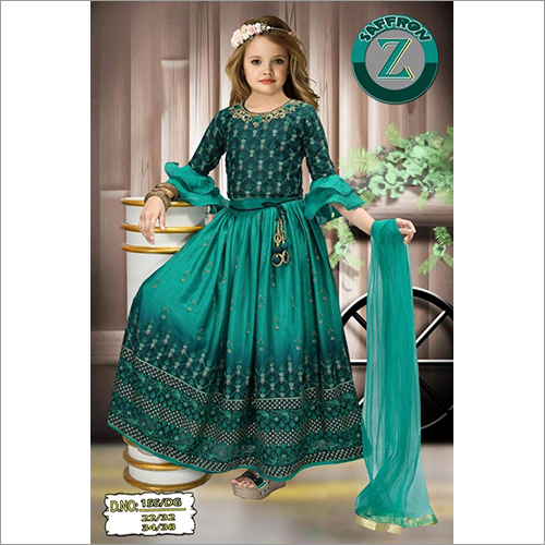 Girls Green Embroidery Ethnic Suit
