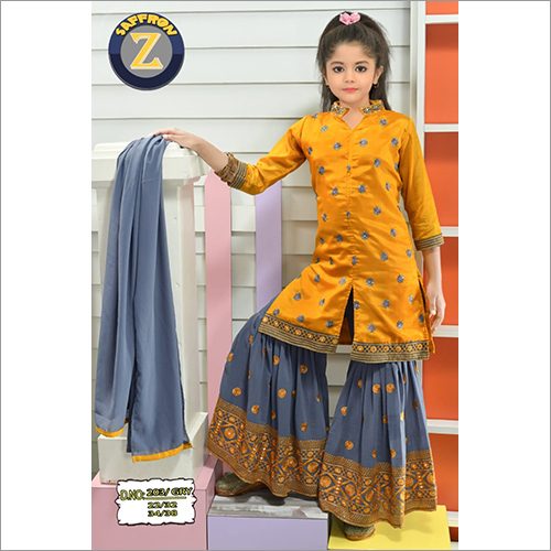 Different Colors Available Girls Yellow Designer Gharara Suit