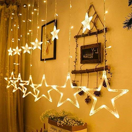 12 Stars String Window Curtain LED Lights with 8 Flashing Mode Warm White Color