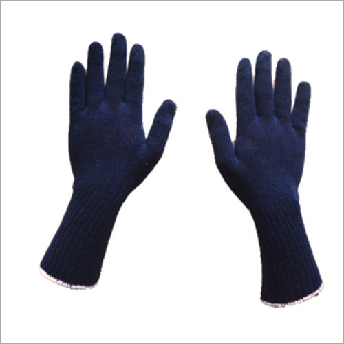 Navy Blue Color Cotton Hand Knitted Gloves