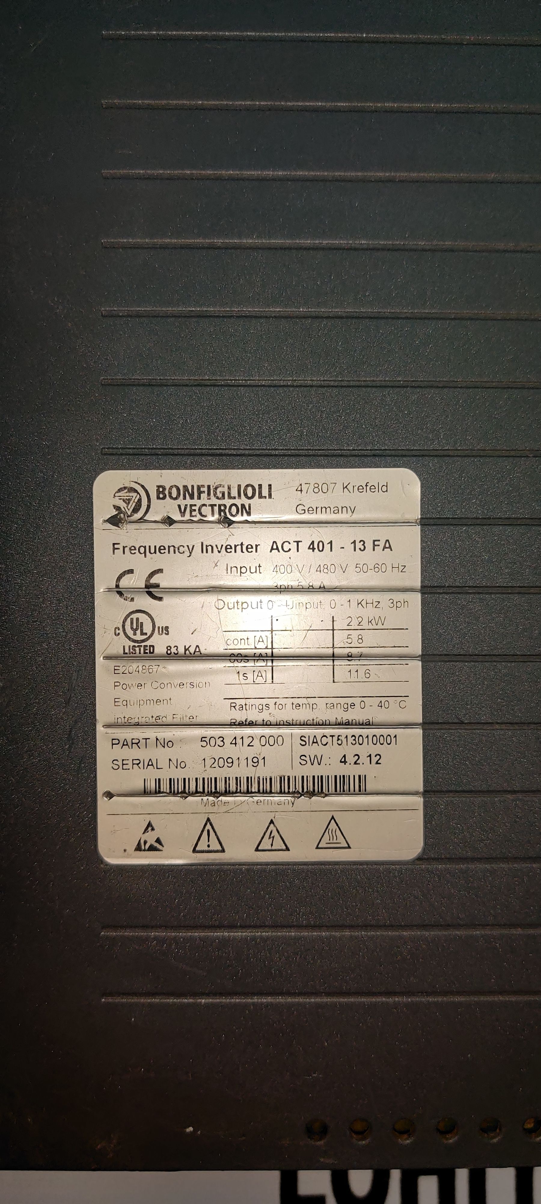 BONFIGLIOLI VECTRON ACT 401-13 FA 503 412 000 FREQUENCY INVERTER-ACTIVE DRIVE