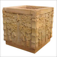 Light Brown 18x18x18 Teak Wood Sandstone Planter