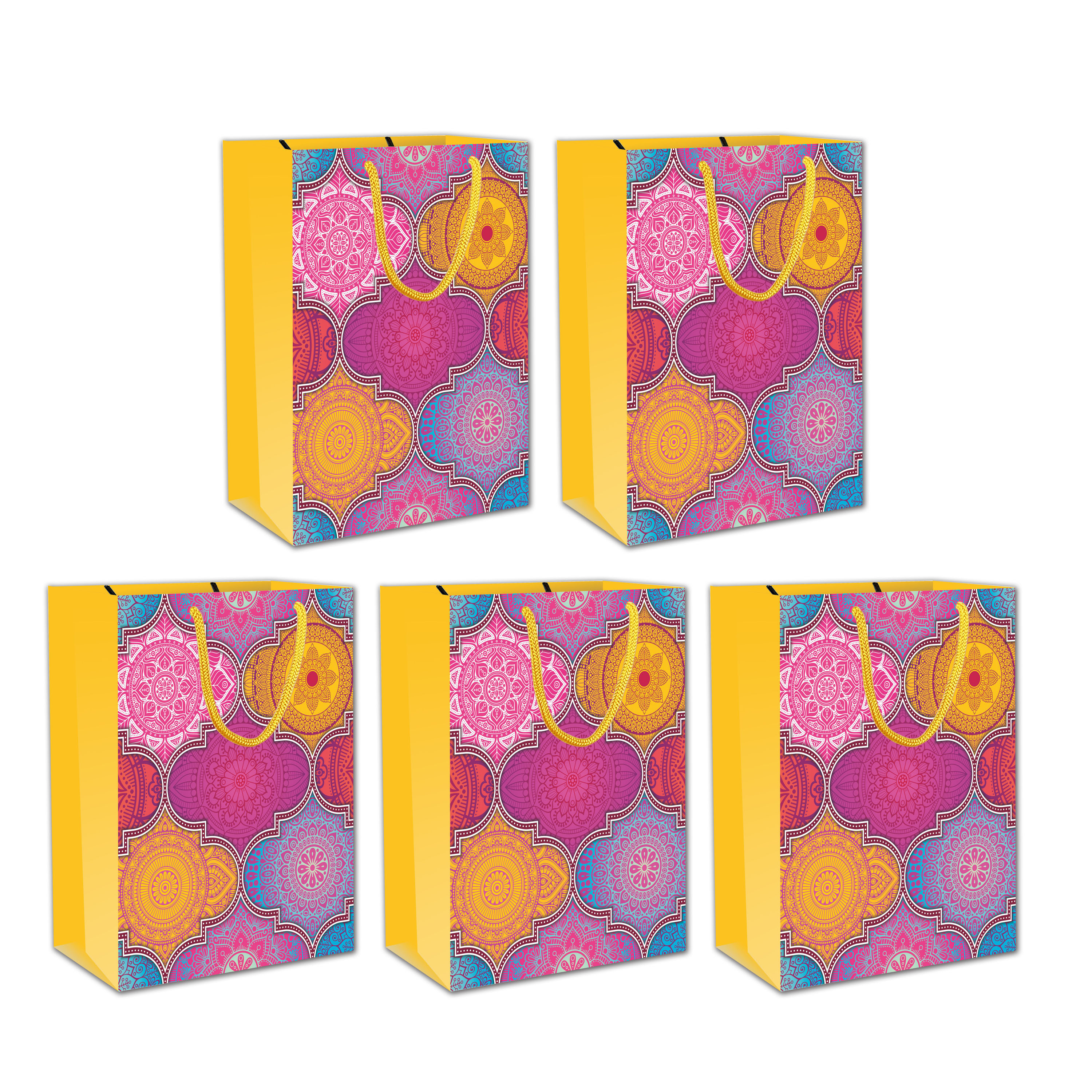 Large Luxury Madhubani Yellow Carry Bags