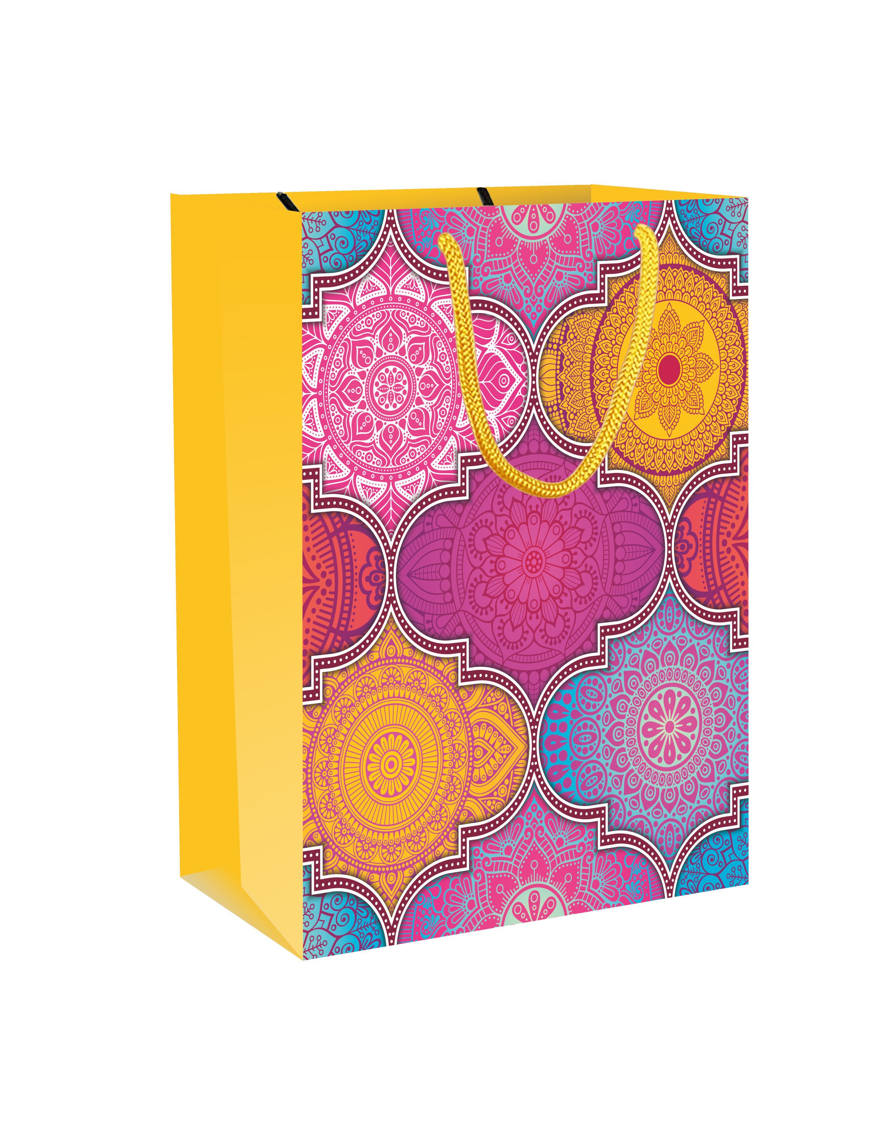 Large Luxury Madhubani Yellow Carry Bags