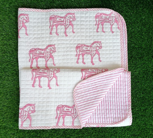 Animal Block Printed Baby Quilt