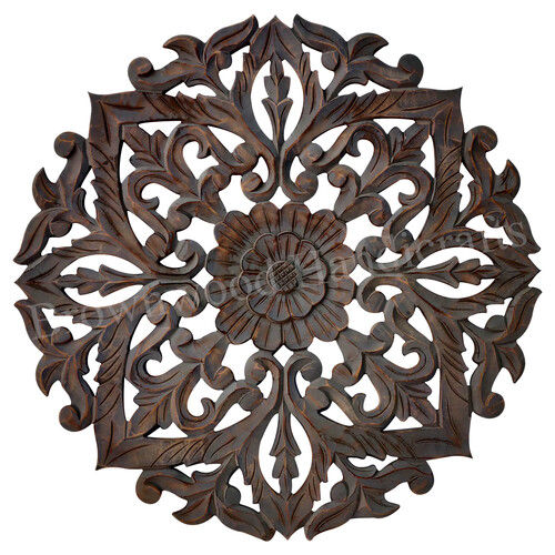 Mdf Hand Carved Round Wall Panel Light Burnt Grey Size: 90 X 90 Cm (17Mm)