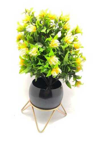 Decorative BLACK GOLD Metal Planter Flower Pot With Stand - Metal, Top Diameter 11 inches, Bottom Diameter 13 inches, Height 13 inches | Contemporary Design for Home, Office, Living Room Display