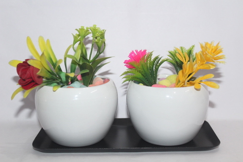 PLANT CONTAINER SET FLOWER POT WITH TRAY - Metal, Bottom Diameter: 20cm, Height: 10cm, Top Diameter: 19cm, Antique Finish, 325g Weight