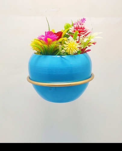 Decorative Flower Pot Plant Container - Metal, 10cm Height, Pink Round Design | Modern Petite Hanging Planter with Stand for Stylish Plant Display